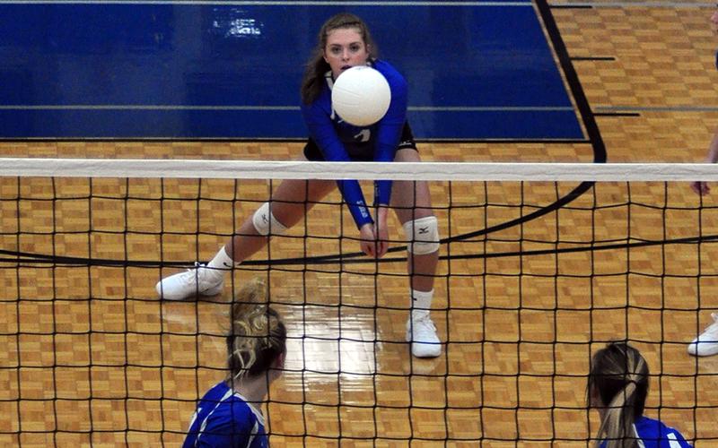 Abby Ledford keeps a volley alive in recent action for the Fannin County volleyball team.