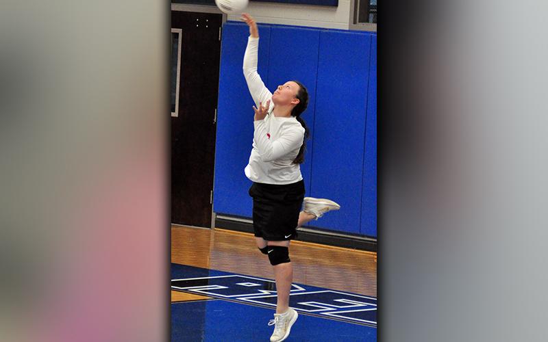 Lady Cougar Sarah Johnson serves the ball for the Copper Basin junior varsity squad during their win against Fannin County Thursday, September 10.