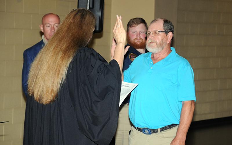 Third District Constable Mike Worley took his oath of office from Criminal Court Judge Sandra Donaghy.