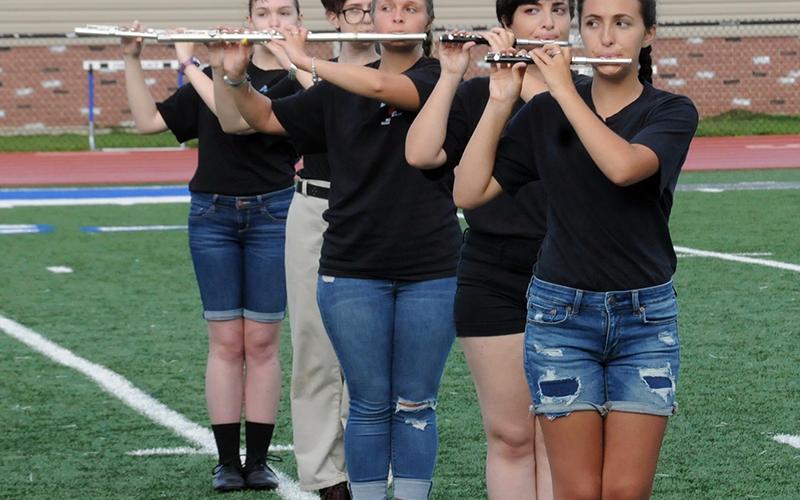 Members of Fannin County High School Marching Band’s flute section perform in the Friday, August 28 halftime show. Shown, front to back, are Hannah Mashburn, Kylee Cornelius, Aerial McKinney, Aislinn Peel and Katelyn Sanders.