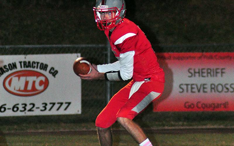 Copper Basin quarterback Dawson Worthy (7) surveys the field during the Cougars 12-7 win over the North Georgia Falcons Friday, October 16.