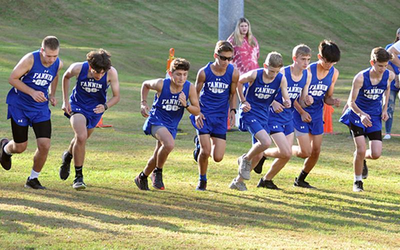 The Rebels cross country team held their first home meet of the season Wednesday, October 21. Shown starting the meet are, from left, Samuel Jabaley, Jake Jones, Zechariah Prater and Ben Bloch.