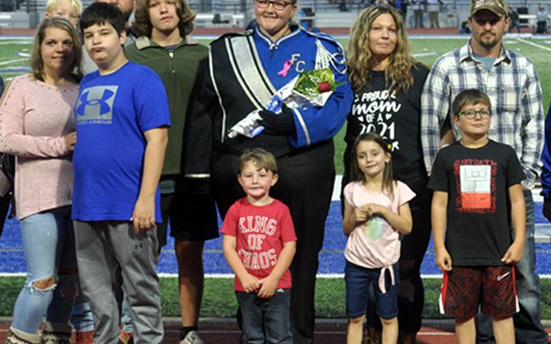 Senior band member Jacie Crowder was honored during Fannin County’s High School’s senior night ceremony  Friday, October 9. Shown are, from left, Ashley Crowder, Ryan Crowder, Braxtyn Crowder, Austin Stilwell, Matthew Crowder, Crowder, Kooper Crowder, Haillynn Stilwell, Amy Crowder, Avery Stilwell and Jessie Cantrell.