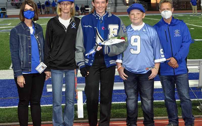 Senior band member Kayleigh Ross was honored during Fannin County High School’s senior night ceremony Friday, October 9. Shown are, from left, Melissa Flowers, Ross and Rilee Flowers.