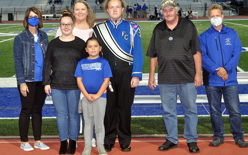 Senior Mason Workman was honored during Fannin County’s High School’s senior night ceremony Friday, October 9. Shown are, from left, Kaylee Workman, Lois Jones, Sophia Garcia, Workman and Mike Grizzle.