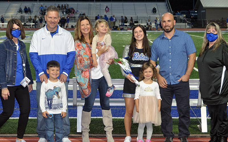 FCHS cheerleading senior Isabella Tocci was honored during Fannin County senior night Friday, October 9. Shown are, from left, Erik Cioffi, Easton Cioffi, Christina Cioffi holding Amiyah Cioffi, Tocci, Sophia Tocci and Steve Tocci.