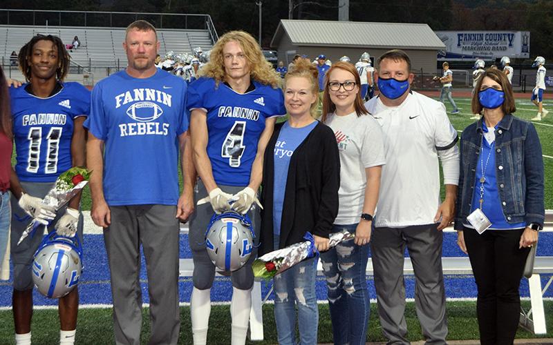 Fannin County held their senior night for senior football players, band members, cheerleaders, sports medicine and cross county, before the Rebels football game against Gordon Central Friday, October 9. Shown are, from left, father, Chris Hyde, senior, Cohutta Hyde, mother, Kristi and sister, Rheagan Larson.