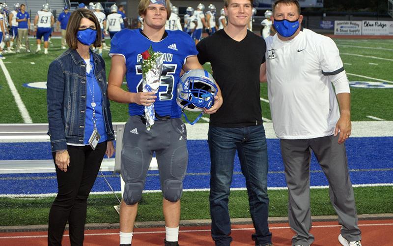 James Mercer was one of 15 senior football players honored during the Fannin County senior night ceremony Friday, October 9. Mercer is shown with his brother, Thomas Mercer.