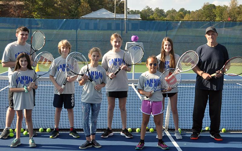 The Fannin County Recreation Department held tennis practice Thursday, October 16. Shown are, from left, front, Carolina Kinkade, Tammy Tollai and Ella Norris; and back, Luke Pelfrey, Thomas Tollai, Ava Acker, Addeyln Beavers and coach Mark Miller.