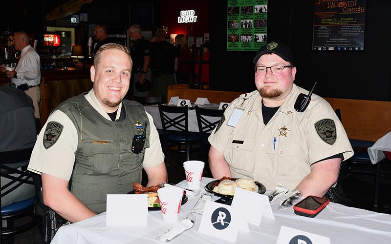 Fannin County Sheriff’s Deputies Brendan Jordan, left, and Jesse Godsey had a hearty breakfast at Blue Jeans hosted by The Ridge Community Church Men’s Ministry.