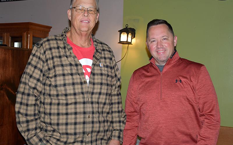 The Ridge Community Church member Charles Rayside, left, and Pastor Chan Mitchell honored area first responders through a breakfast at Blue Jeans Friday, October 16.