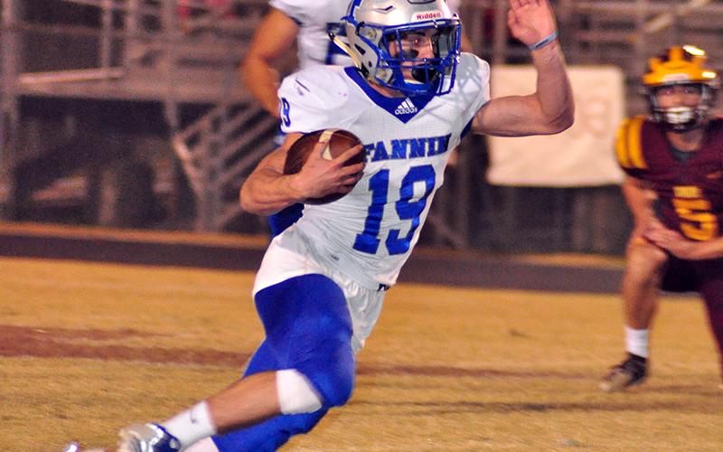 Fannin Rebel Caleb Postell (19) jukes a Dade County defender during the Rebels 55-7 win Friday, November 20.