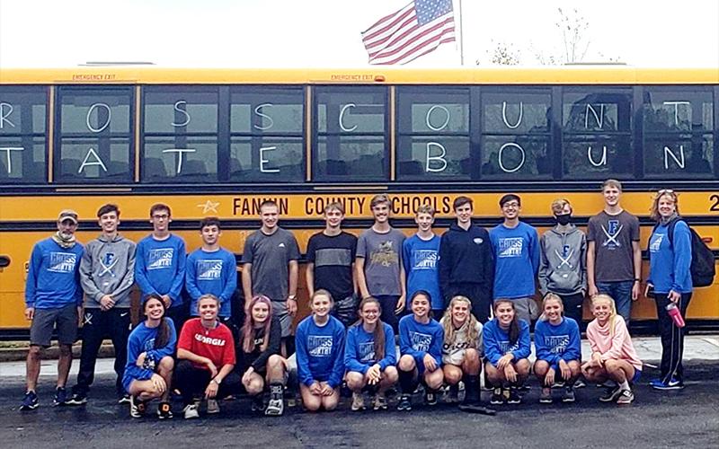 The Fannin County Rebels and Lady Rebels cross country teams competed in the state cross country meet Saturday, November 7. Shown are, from left, front row, Monica Cosentino, Kinsley Sullivan, Erin Jones, Shaylee Jones, Olivia Temples, Kristin Cipich, Teagan Cioffi, Taylor Poland, Hannah Sosebee and Carlee Holloway; back row, coach Mike Cosentino, Jake Jones, Ben Bloch, Zechariah Prater, Sam Jabaley, Jacob Keppal, James Kyle, Luke Callihan, Phoenix Leifer, Daniel Espinso Garcia, Lucas Whitaker, Bryce Ware,