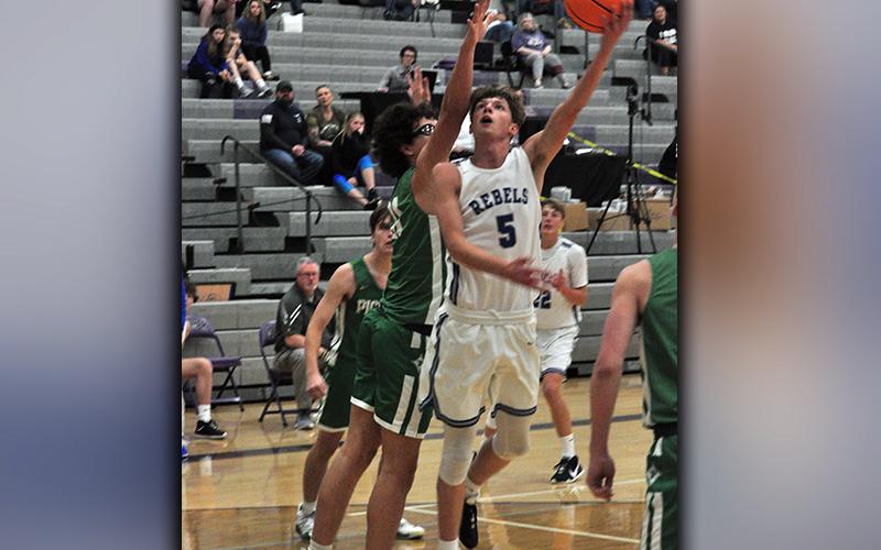 Fannin Rebel Kaeden Twiggs goes up for a two-point basket during the Rebels game against Pickens County Saturday, November 21.