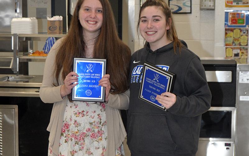 The Lady Rebels volleyball team held their end of the season banquet Tuesday, November 10, at the FCHS cafeteria. Winners of the Serving Ace Award are Alyana Dockery, left, and Paige Foresman.