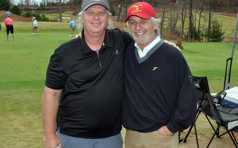 Sponsors Ken Brenneman, left, and Bob Renneke smile at the Blue Ridge Classic Scramble Golf Tournament Tuesday, November 10. The tournament benefited Blue Ridge Police Chief Johnny Scearce.