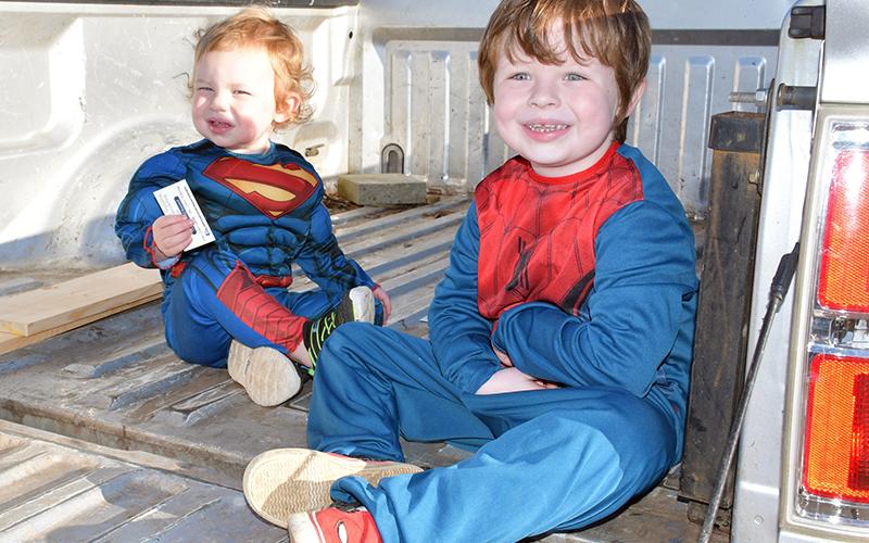 Superman and Spiderman, also known as Creedance and Loris, helped pass out candy to trick-or-treaters at the Blue Ridge Community drive-thru safe zone event Saturday, October 31.