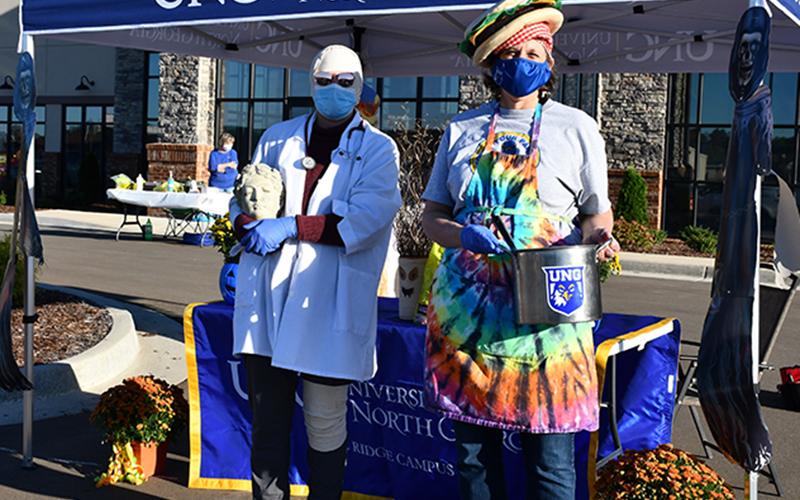Jordan, left, and Anna Speessen represented the University of North Georgia during the Blue Ridge Community drive-thru Halloween safe zone event Saturday, October 31.