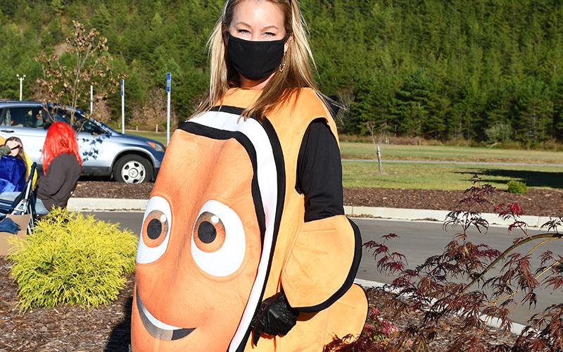 Kim Keel, disguised as the iconic clownfish, Nemo, passed out treats to those in attendance at the Blue Ridge Community drive-thru Halloween safe zone event Saturday, October 31.