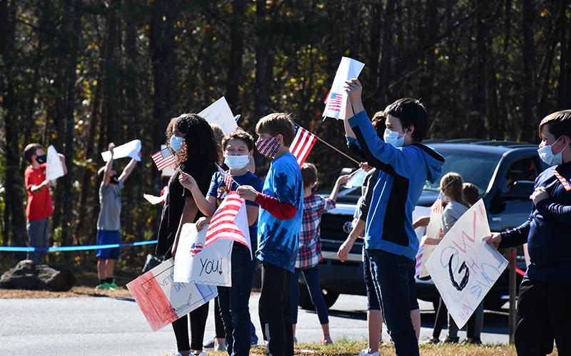 Fannin County Middle School students waved and yelled words of appreciation to area veterans during the school’s drive-thru Veterans’ Day Parade Friday, November 6.