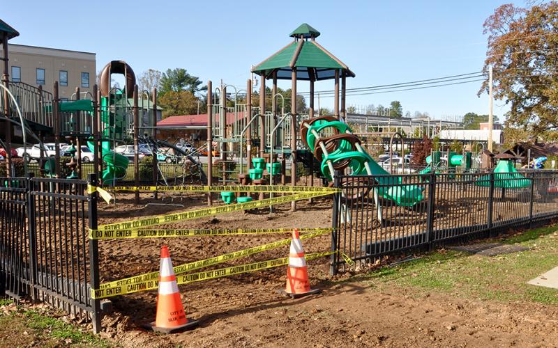 4-V Ranch began removing the mulch from the City of Blue Ridge’s downtown playground Monday, November 2.