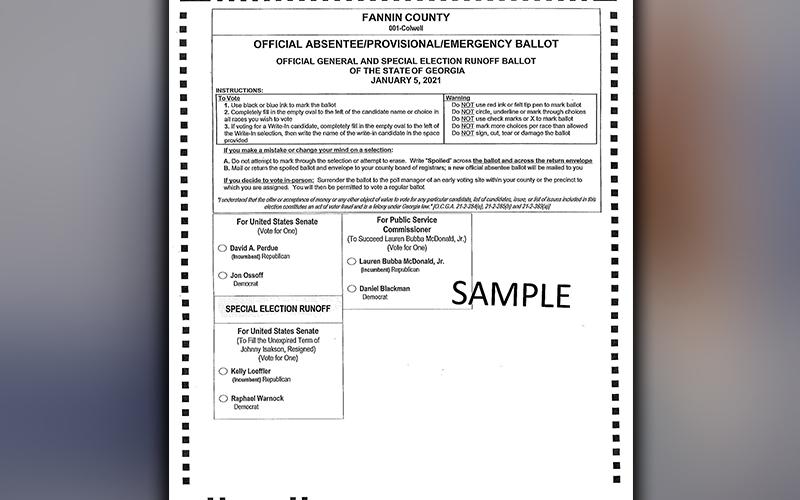 January 7, 2021's General Election Runoff Sample Ballot
