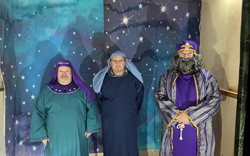 Mt. Moriah Baptist Church hosted a live nativity for members of the community Friday and Saturday, December 5 and 6. Portraying the three wise men were, from left, Kevin Hrossowyc, Joe Joe Mathis and Scott Ray.