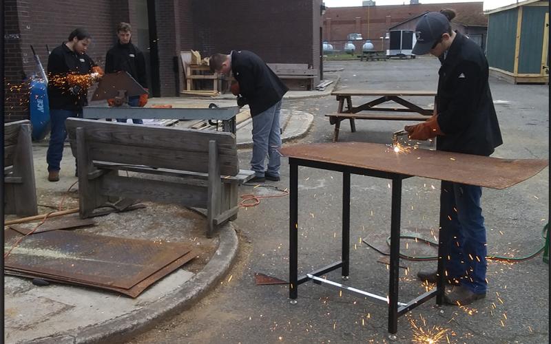 Every Fannin County High School welding student had a hand in a complete build of a smoker as one of this year’s program projects. Shown are, from left, Thomas Green, Coy Mealer, Peyton O’neal and Kayden Couch.