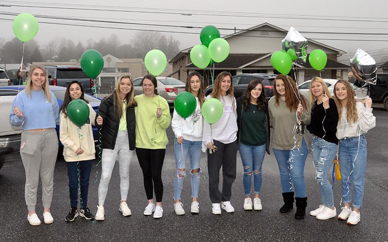 Students from Fannin County High School gathered at First Baptist Church of Blue Ridge to celebrate the life of Sydnie Jones. Shown before the balloon release are, from left, Hannah Green, Jade Dixon, Jaylen Green, Jayden Bailey, Reagan O’Neal, Alyssa Anderson, Jenna Young, Kaylie Kendall, Makenna Miles and Maleia Bigham.