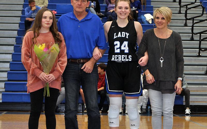 Fannin County honored their basketball seniors Friday, January 15. Shown are, from left, sister, Maggie Ledford; father, Brian Ledford; senior, Abby Ledford and mother, Kelly Ledford.