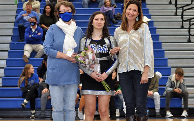 Fannin County honored their basketball and cheerleading seniors Friday, January 15, in between the varisty basketball games against Model. Shown are, from left, Theresa Dillard, senior Isabella Tocci and Christina Cioffi.