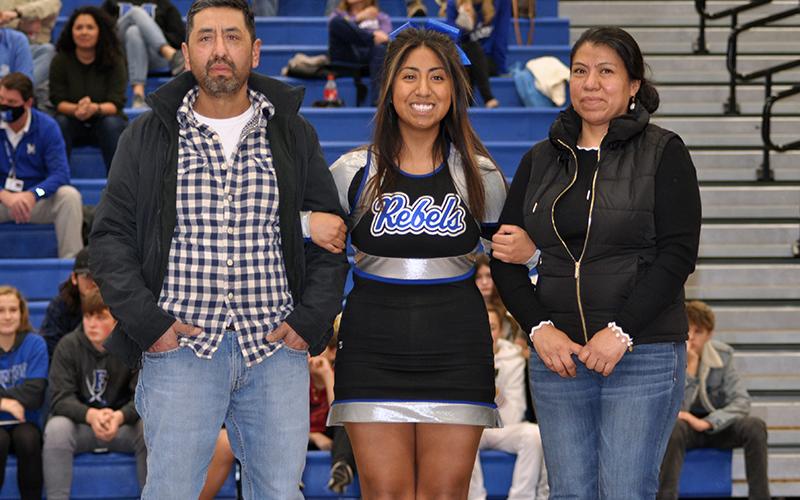 Fannin County honored their basketball and cheerleading seniors Friday, January 15. Senior cheerleader Samantha Rosas is shown with her parents Ruben and Josefina Rosas.