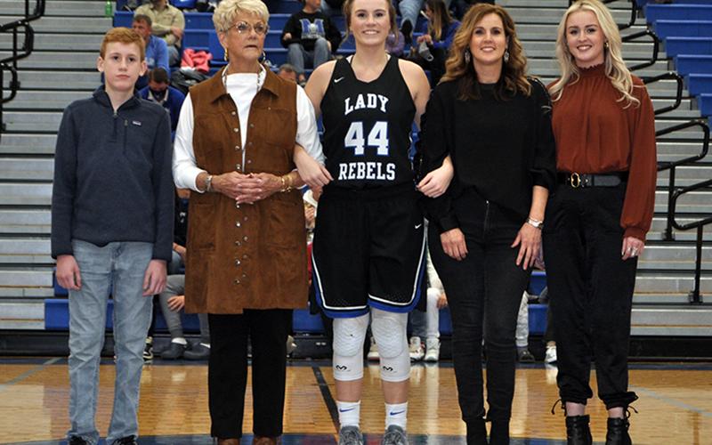 Fannin County High School senior Olivia Sisson was one of 15 seniors honored at FCHS senior night ceremony Friday, January 15. Shown during the ceremony are, from left, brother, Reece Sisson; grandmother, Charlotte Sisson; senior Oliva Sisson; mother, Tammy Sisson; and sister, Maddie Sisson.