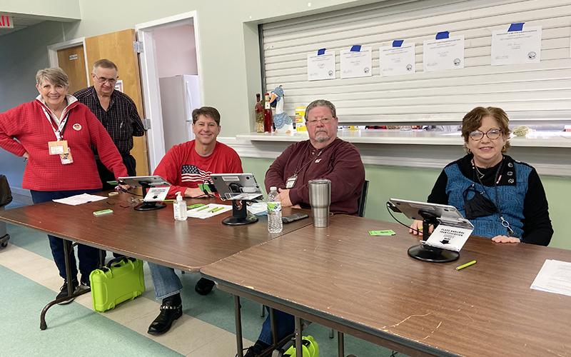 Fannin County Election Office staff and poll workers across the county’s 12 precincts ensured Fannin County voters were able to cast their ballots in the January 5, 2021 General Election Runoff either through early voting, absentee by mail ballot or Election Day voting. Poll workers shown at the Toccoa precinct on Election Day are, from left,  Sharon Brewer, Jeff Paint, Marco Falgiano, Jim and Angela Huffstetler.