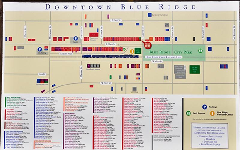 The many small businesses in Blue Ridge, many shown on this downtown kiosk, Riverwalk Shops in McCaysville and Ed’s Supply Company in the county’s spec building are all examples of the county’s strong small business economy.