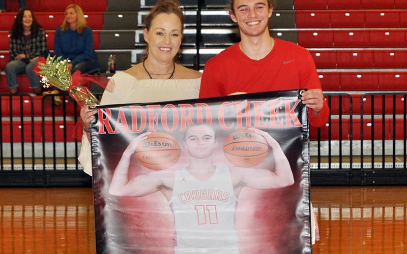 Radford Cheek was one of 11 basketball and cheerleading seniors honored at Copper Basin’s senior night ceremony Saturday, February 6. Cheek is shown with his mother, Veronica Cheek.