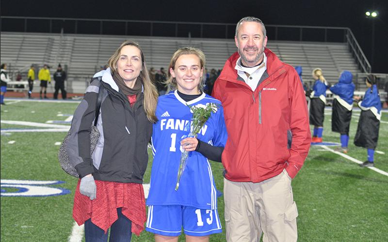 Ana Arvidson was one of 14 seniors honored during Fannin’s home soccer game against Gordon Central Friday, February 19. Arvidson is shown with her parents, Nathan and Deana Arvidson.