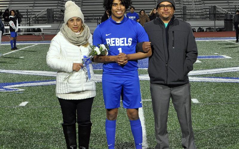 Hernan Mares was one of 14 seniors honored during Fannin’s home soccer game against Gordon Central Friday, February 19. Shown during the ceremony are, from left, Gabriela Mares, sister; Hernan Mares, father; Mares, senior; Laura Mares, mother; and Edith Mares, sister.