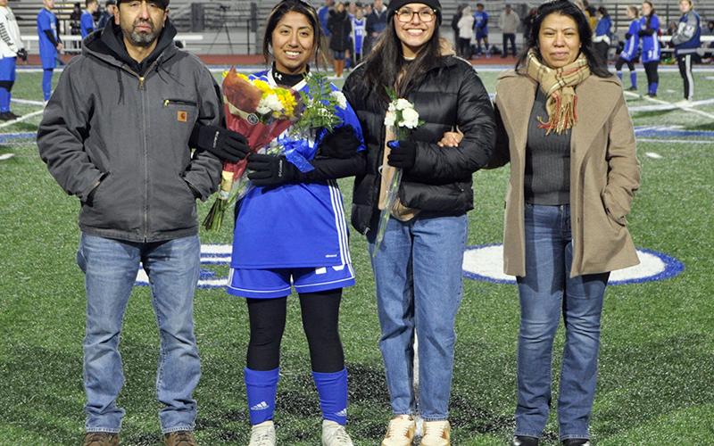 Samantha Rosas was one of 14 seniors honored during Fannin’s home soccer game against Gordon Central Friday, February 19. Shown during the ceremony are, from left, Ruben Rosas, father; Samantha Rosas, senior; Lesley Sala, cousin; and Josefina Rosas, mother.