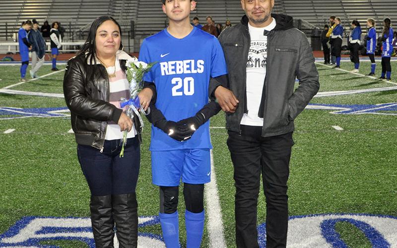 Daniel Espinoza was one of 14 seniors honored during Fannin’s home soccer game against Gordon Central Friday, February 19. He is shown with his parents Jose and Nelida Espinoza.