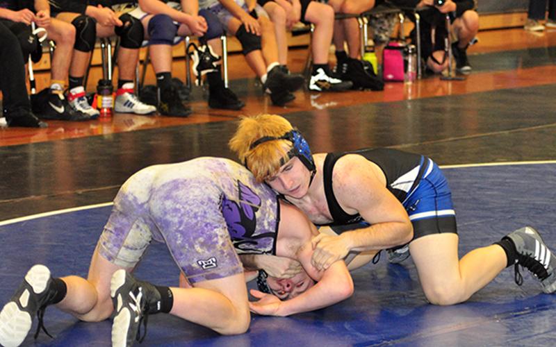 Brian Stiles gets leverage on his opponent in recent action for the Fannin County Rebel wrestling team.