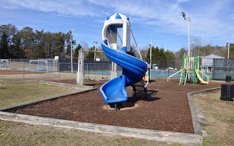 The Blue Ridge City Park on Gray Street is open to the public with mulch. The playground was formerly filled with sand.