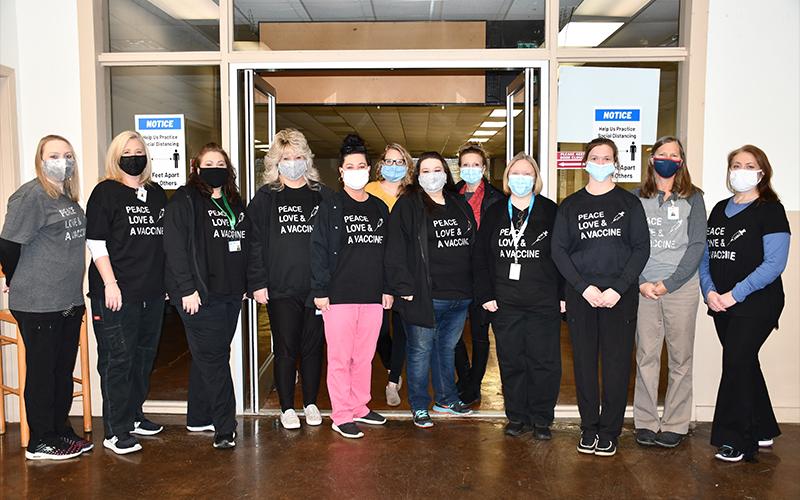 The Fannin County Health Department will now administer COVID-19 vaccinations at the Kiwanis Club of Blue Ridge facility on Jones Street in Blue Ridge in order to accommodate the high volume of vaccinations currently scheduled. Shown preparing to administer vaccines are, from left, Amanda Gibbs, Kristin Long, Sandi Barton, Angel Graham, Hollye Petty, Lauren Graham, Melissa Chastain, Patsy Reed, Amy Hilliard, Amie Dodson, Hollie Strickland and Raquel Wiggins.