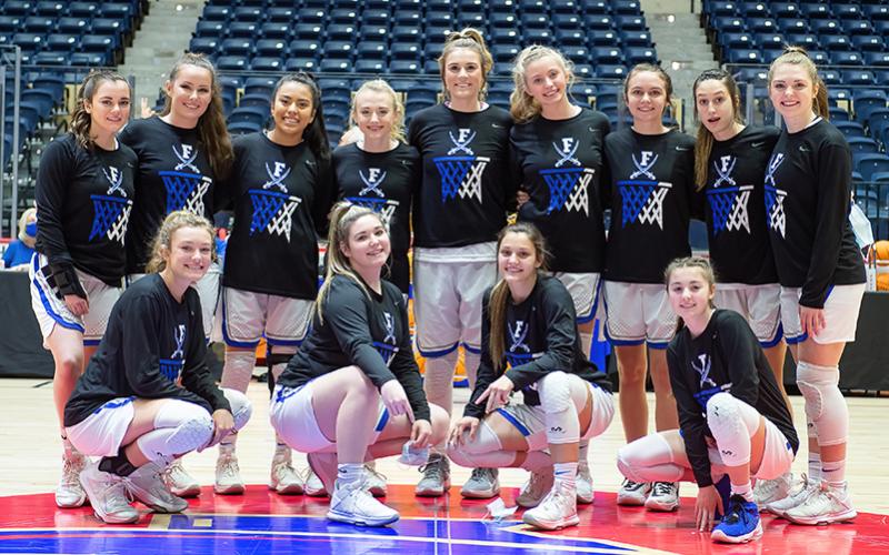 Fannin County Lady Rebels basketball capped their very successful season Thursday, March 11, finishing runner-up in the Georgia High School Association Class AA Girls State Championship. Shown prior to the the game are, from left, front, Reagan York, Paige Foresman, Becca Ledford and Courtney Davis; and back, Jenna Young, Natalie Thomas, Prisila Bautista, Mackenzie Johnson, Olivia Sisson, Ava Queen, Riley Reeves, Reigan O’Neal and Abby Ledford.