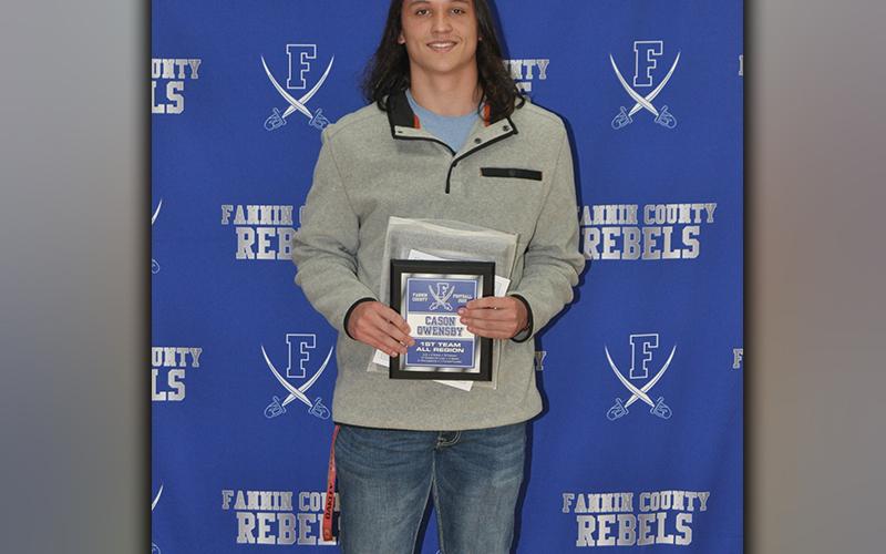 Cason Owensby was recognized during the Rebels’ football banquet Tuesday, March 16, for making Region 7AA First Team Defense. Owensby, a junior, had an impressive season and was voted a captain of the defense for his upcoming senior season.