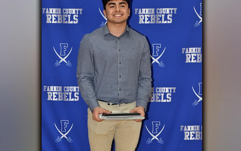 Ricardo Arellanes was honored with the Lineman of the Year Award during the Fannin County Rebels’ football banquet Tuesday, March 16