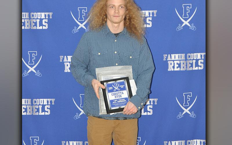 Senior Rebel Cohutta Hyde was awarded for being named to 7AA First Team Offense during the Rebels football banquet Tuesday, March 16.