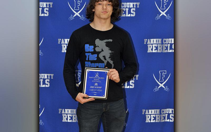 Corbin Davenport was awarded the, “I Dare You” Award during the Rebels’ football banquet Tuesday, March 16. Head Coach Chad Cheatham said the award is for someone who has great potential and will be a big part of the team if they put the work in.
