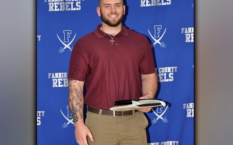 Mason Bundy won the Lineman of the Year Award Tuesday, March 16, at Fannin County’s football banquet. Bundy is committed to play Division I football at Liberty University.