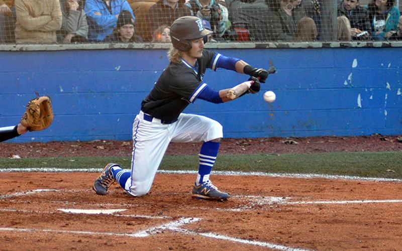 Wyatt Rogers lays down a bunt to get on base in recent action for the Fannin County Rebels’ baseball team.
